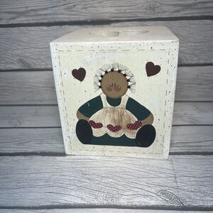 Handpainted Wood Tissue Box Cover Hearts Primitive Country Folk Art Artist